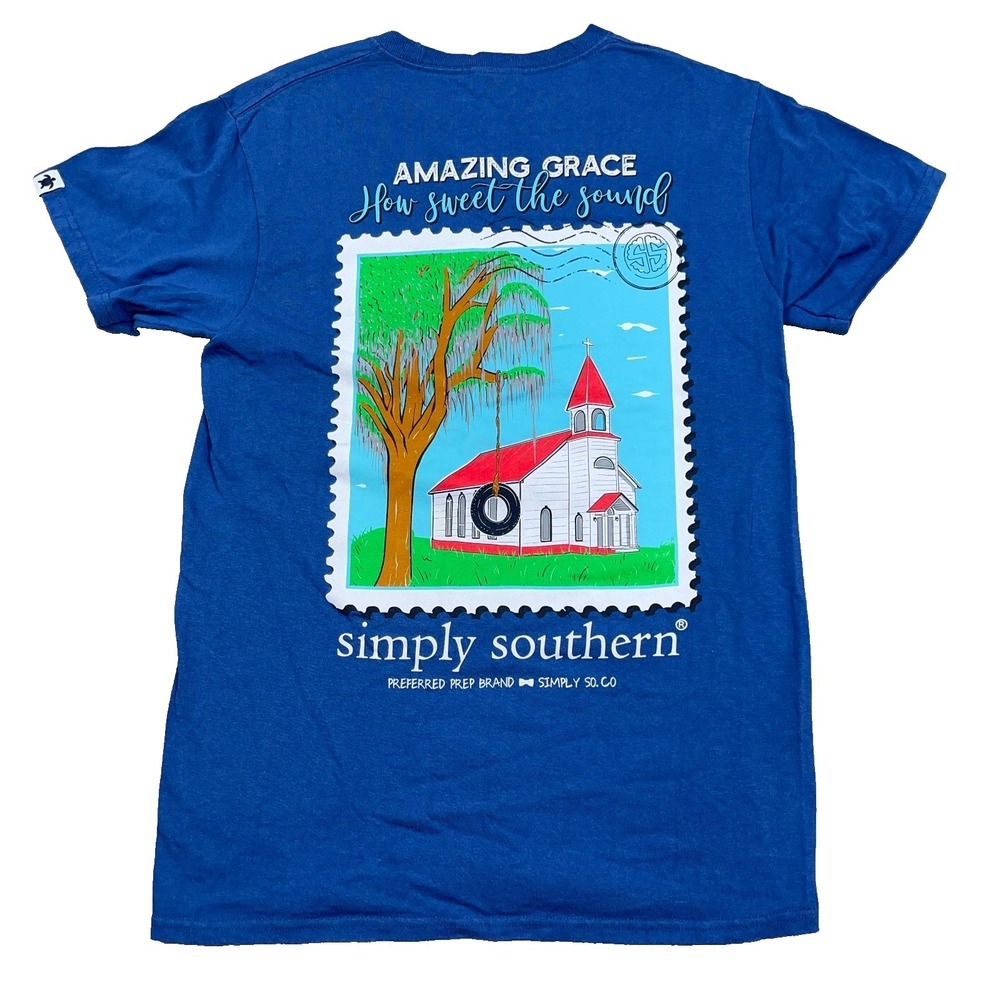 Simply Southern Shirt Women Small Blue Tee Church Christian God Religion Faith
